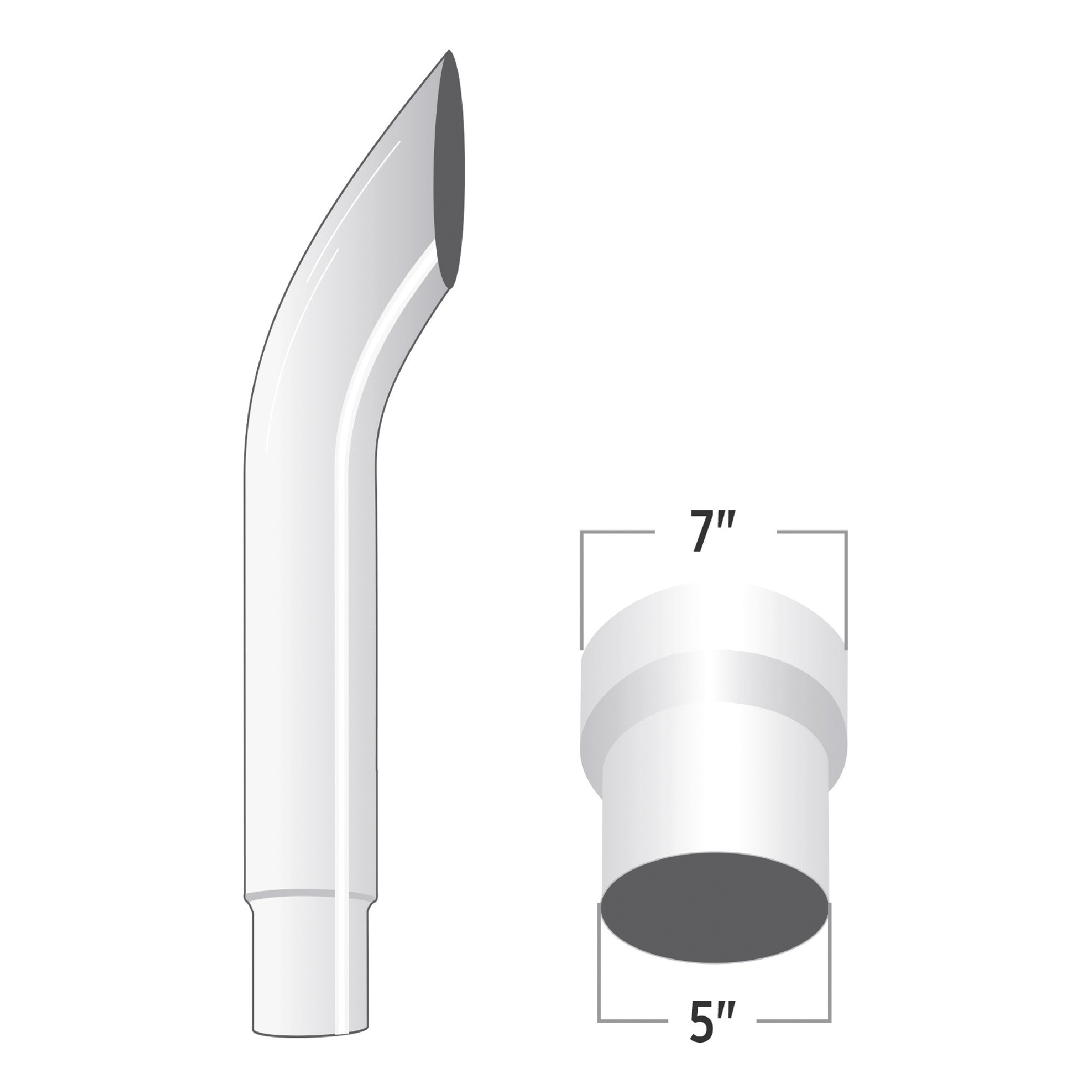 Trux Accessories 7in. - 5in. Reduced Dia. Bullhorn Top Truck Exhaust Stack, 48in.L, Chrome, Model# TSK75-BO48
